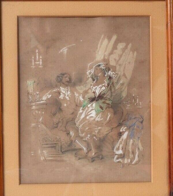 Antique Pencil Old Drawing Couple, Prostitute by Auguste NUMANS (1823-?) image 2