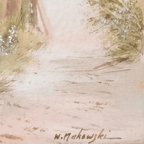 Antique Russian Painting Oil Original signed Landscape Path and Trees image 3