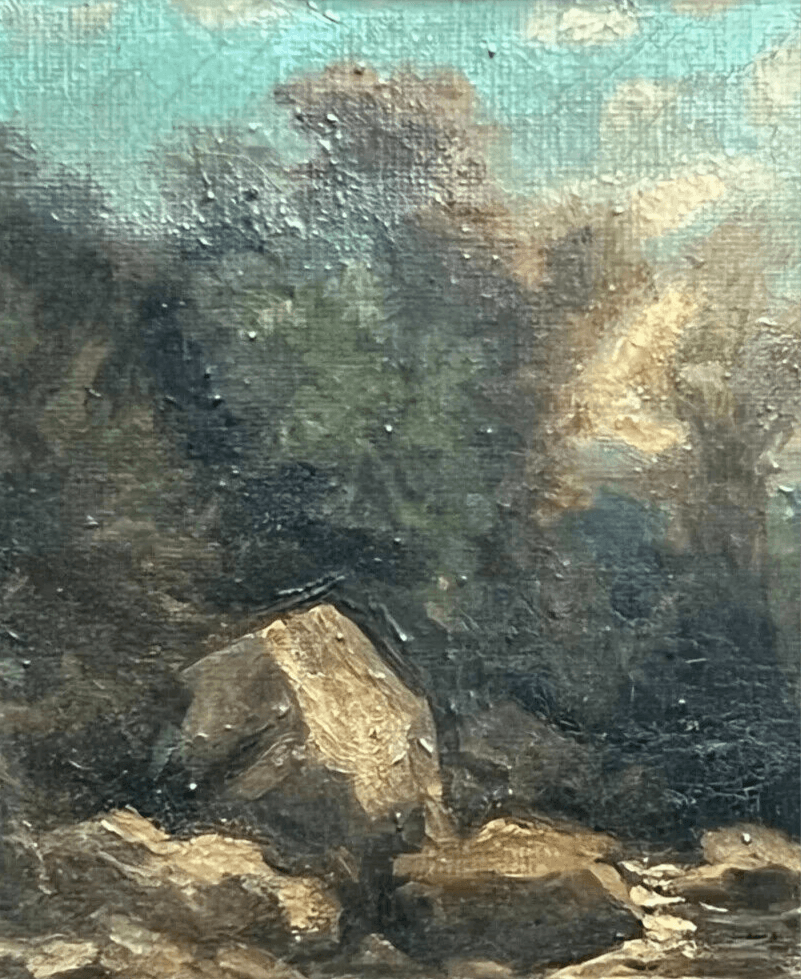 Antique Painting Original Landscape, River , Forest, Trees 19th century Framed image 3