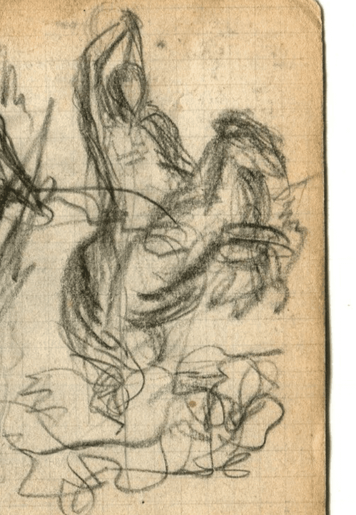 Vintage Pencil Drawing Original signed Sketch Figures, Horse image 3
