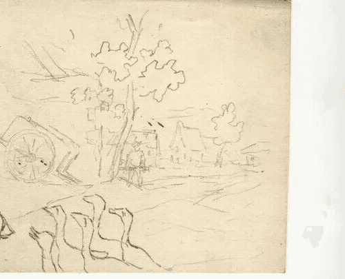 Vintage Original Pencil Drawing Men Hutting, People, Ducks, Rabbit Artwork image 6