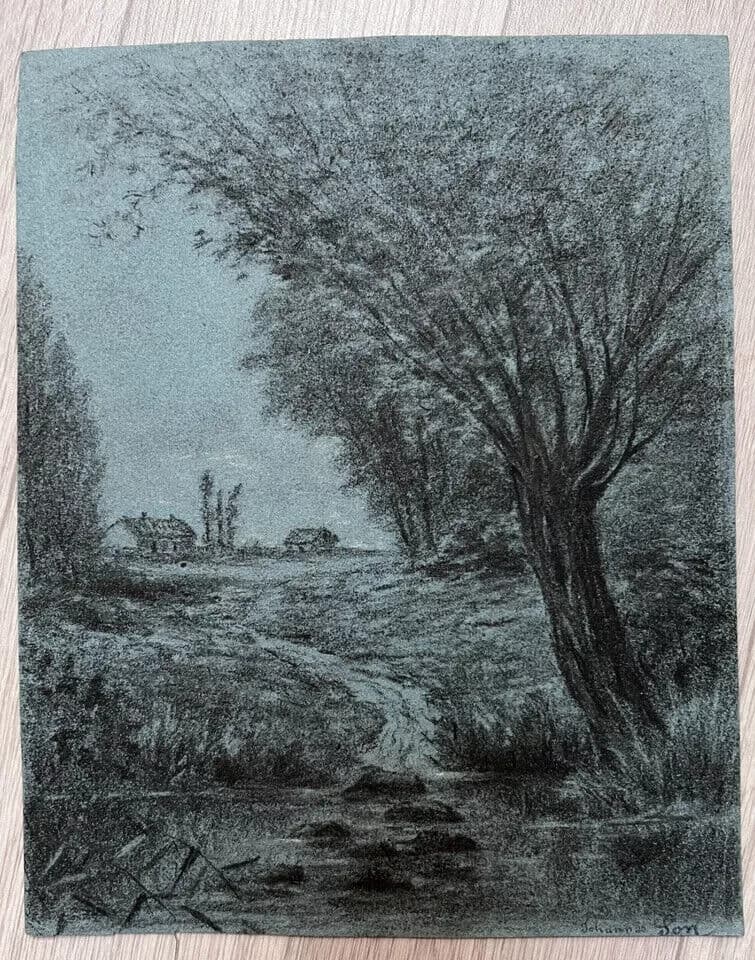 Antique Drawing Original 19th century Landscape by Johannès SON (1859-1942) image 6