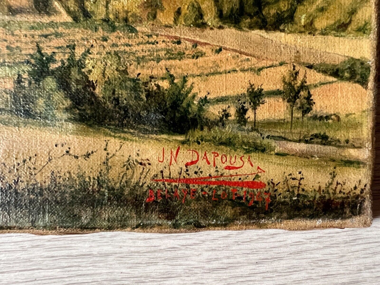Vintage Oil Painting Landscape, Belaye, Village, Fields signed 1947 image 5