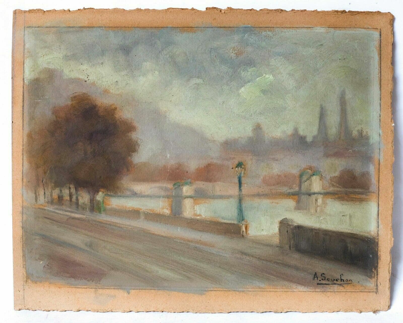 Augustin SOUCHON (1841-1915) Landscape with Bridge Painting image 1