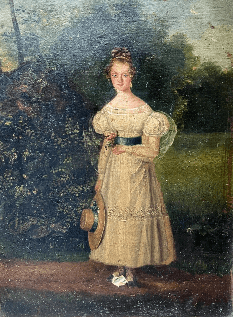 Antique Painting Original Portrait, Woman, Regency, Romantic Style 19th century image 1