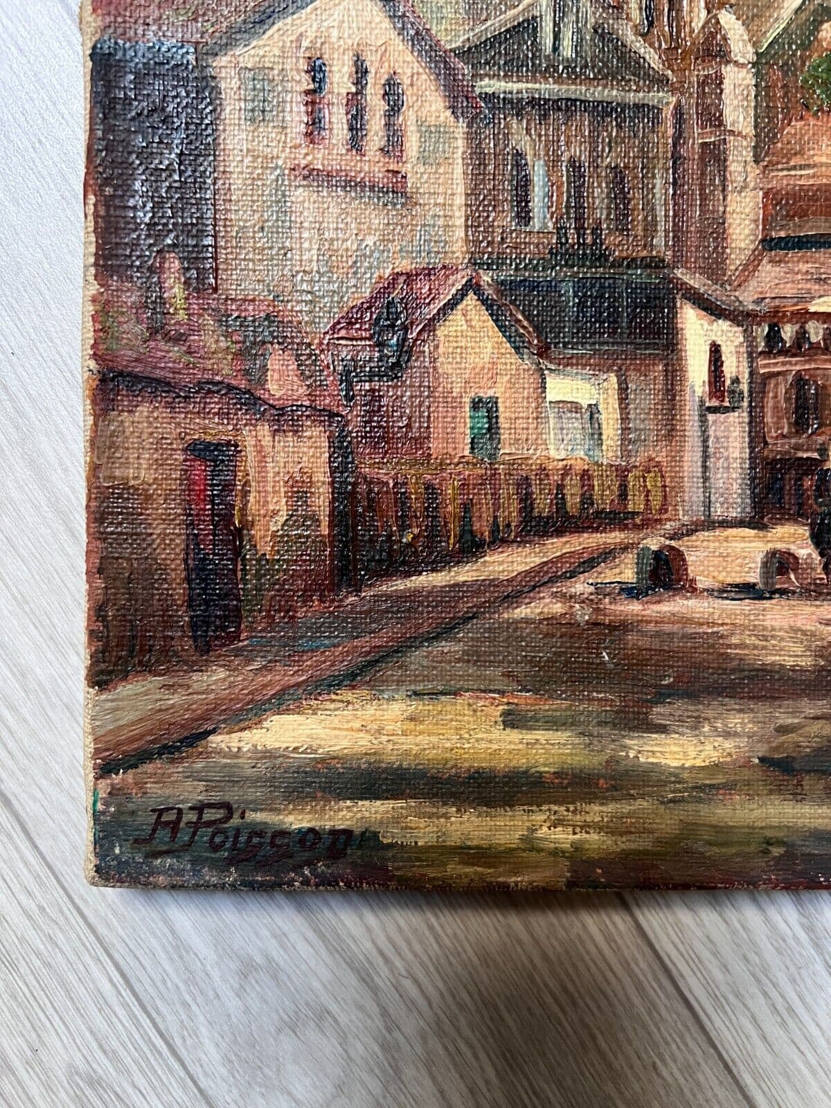 Vintage Oil Painting Cityview, Church by A. POISSON (XX) image 4