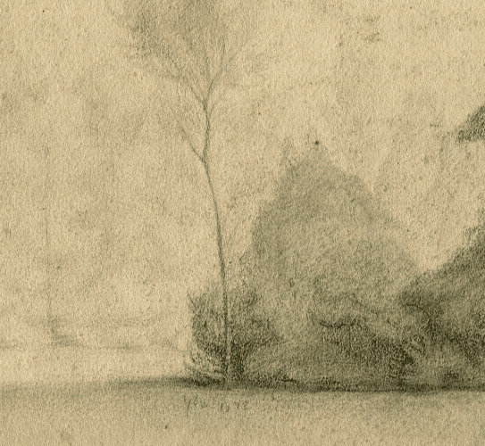 Antique Pencil Drawing Original 19th century Landscape, Tree, Countryside image 2