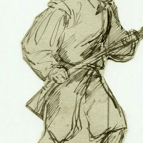 Antique Ink Original Drawing Military Man with Riffle, War image 3
