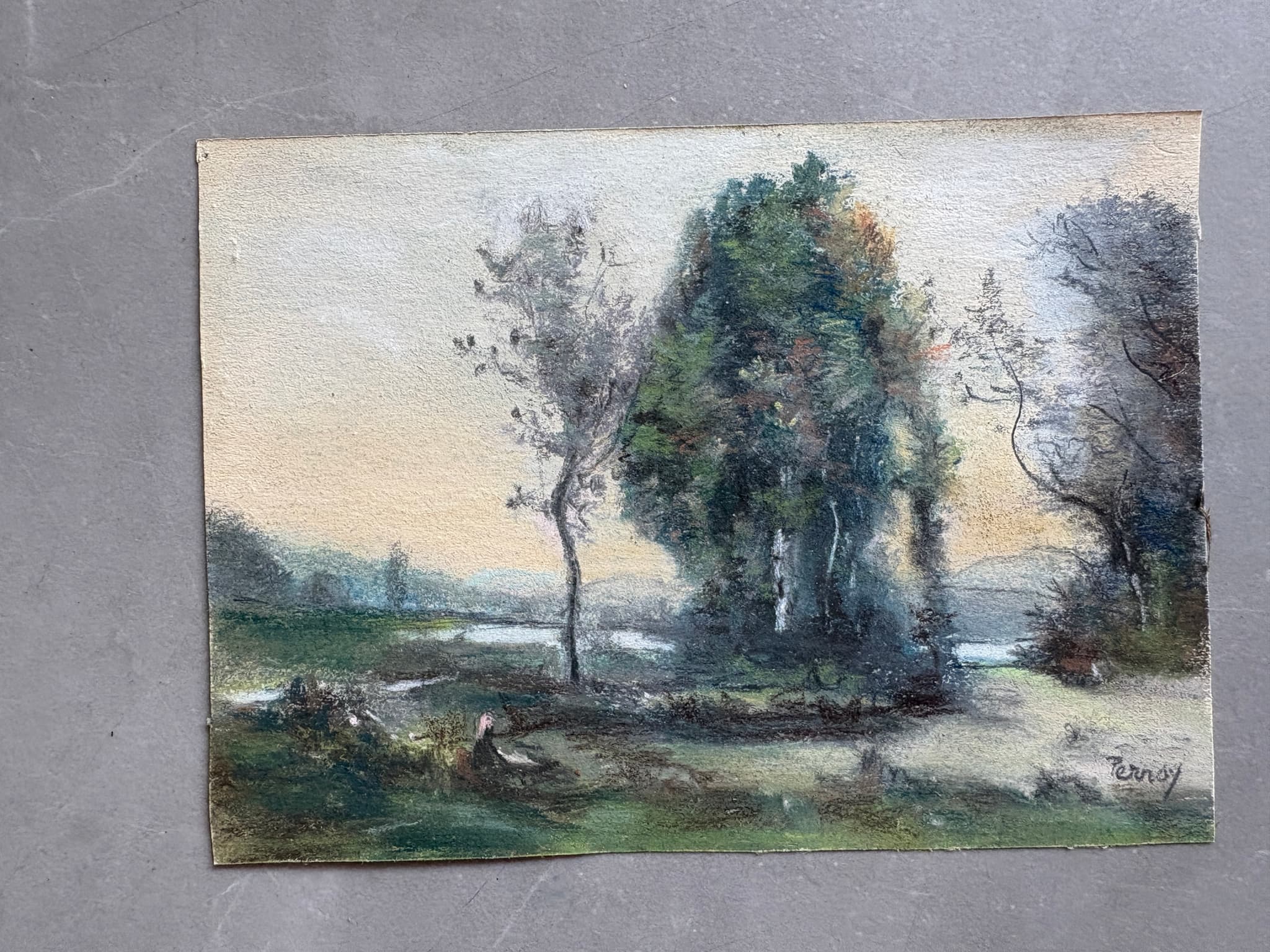 Antique Oil Original Painting signed Forest, Landscape, Trees image 2