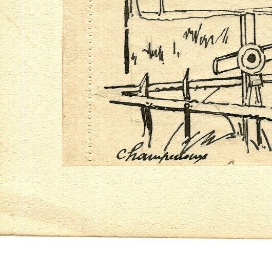 Vintage Ink Original Drawing Champenoux Cemetery Landscape Artwork image 6