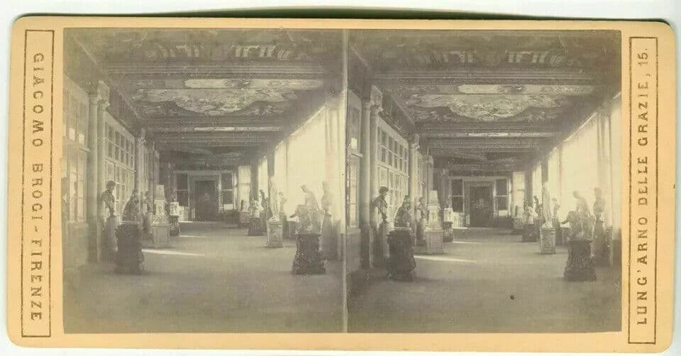 Vintage Stereoview Photograph Giacomo BROGI - Florence Uffizi Gallery c. 1870 image 3
