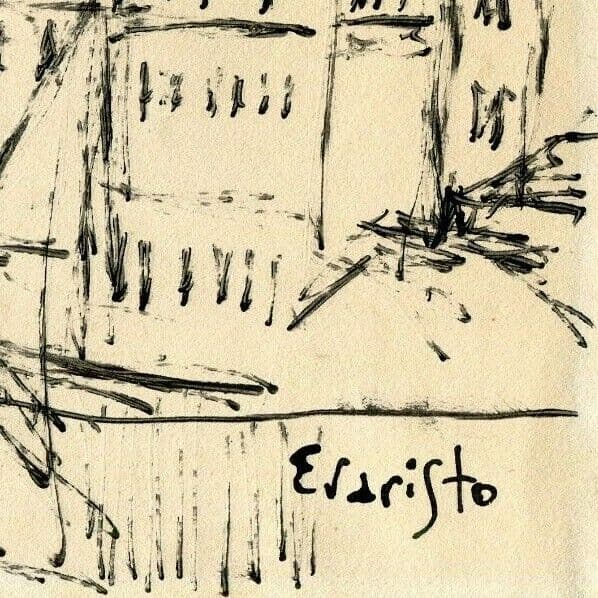 Antique Original Drawing Ink EVARISTO (1923-2009) Village Landscape image 2
