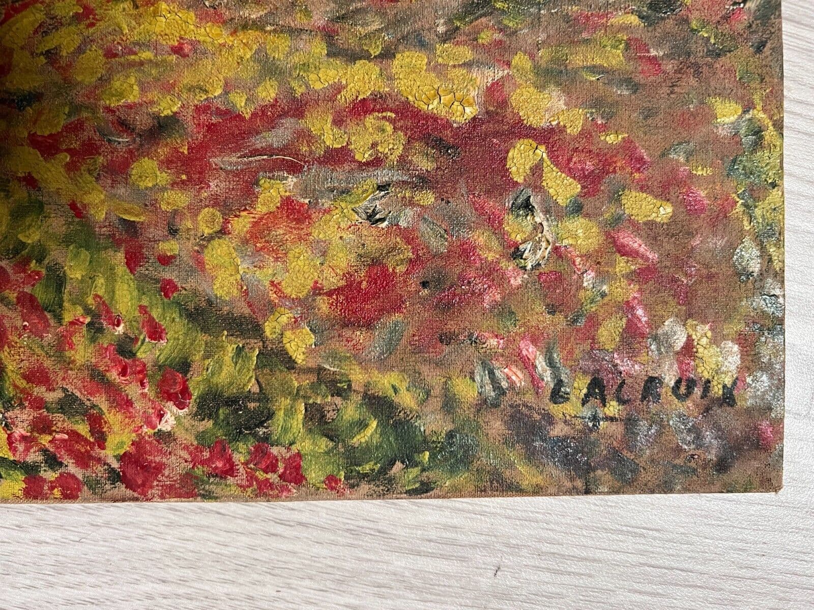 Antique Old Painting signed Mill Flowers Fields Landscape Floral image 5