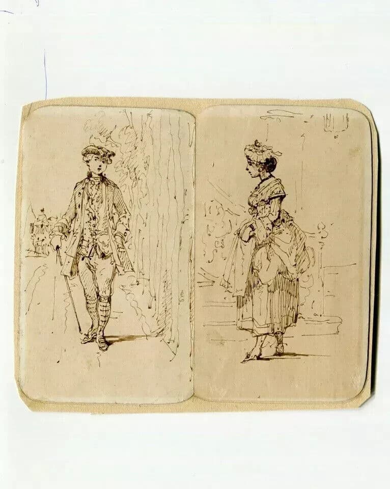 Antique Ink Original Drawing 19th century Portrait Man and Woman image 3