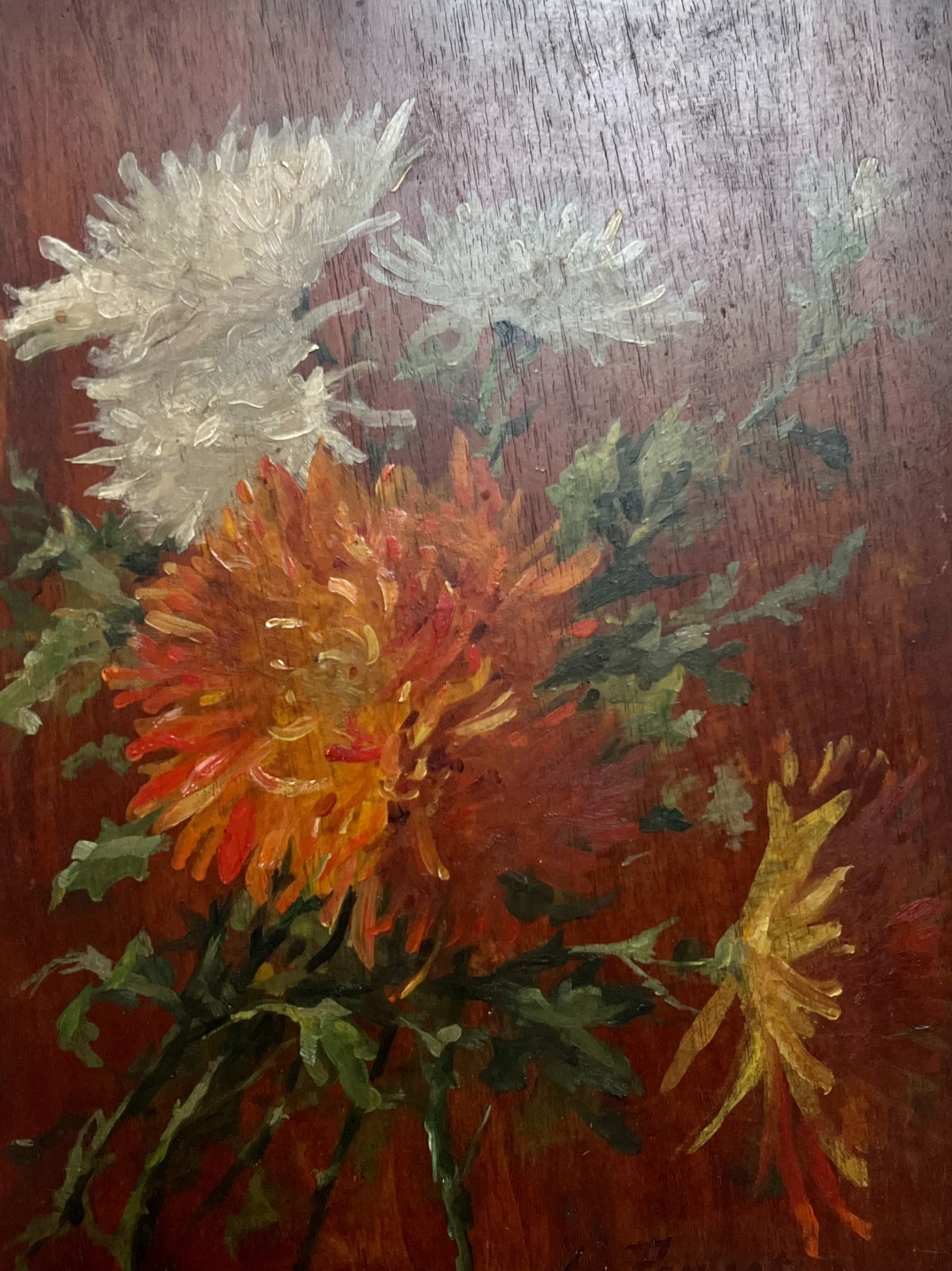 Painting by Léopold PONCET (1868-1935) Aster Bouquet image 1