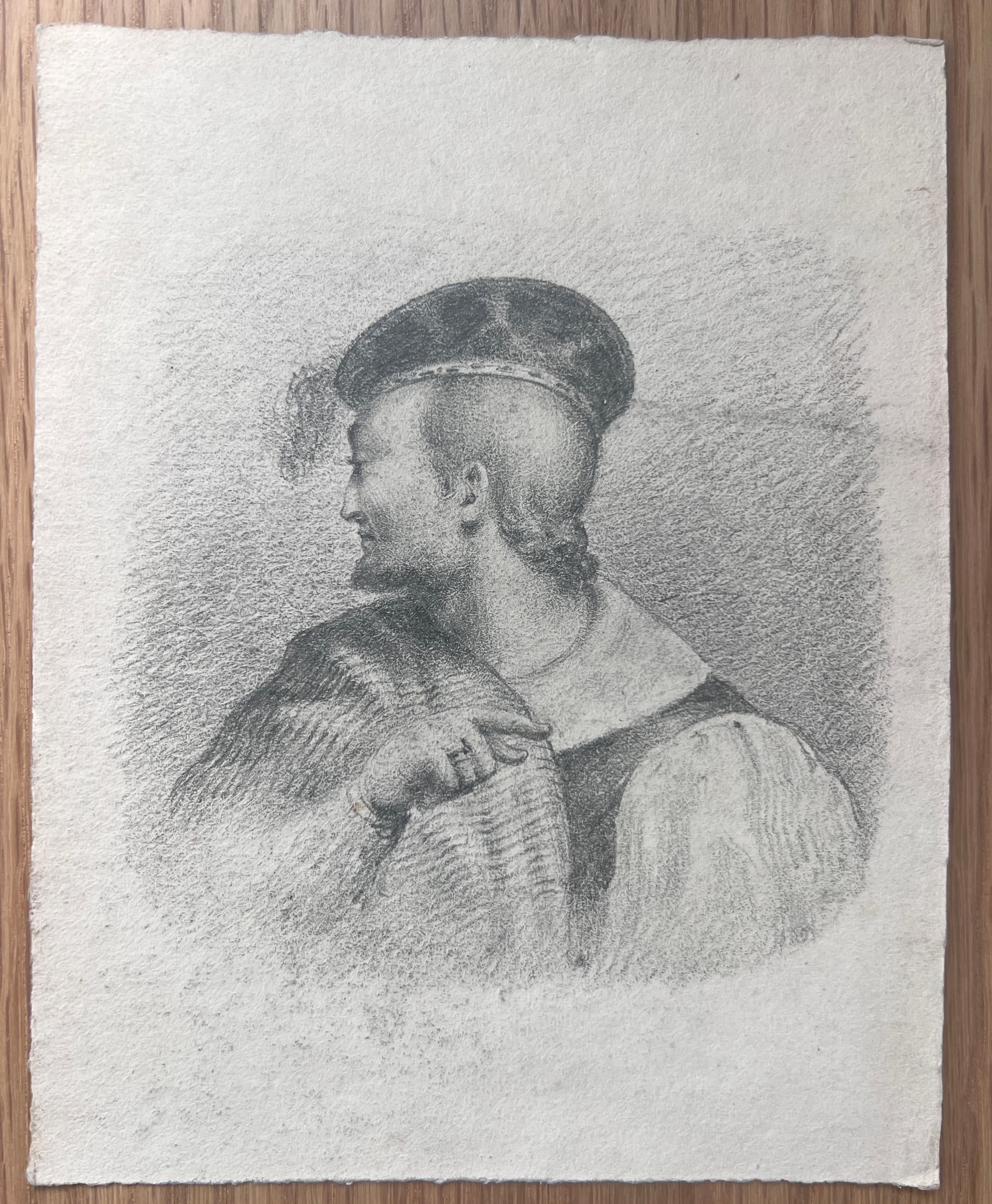 Man Portrait with Hat 19th century Drawing image 2