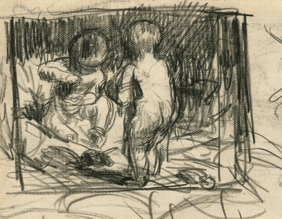Vintage Pencil Drawing Original signed Putti and Sketches image 3