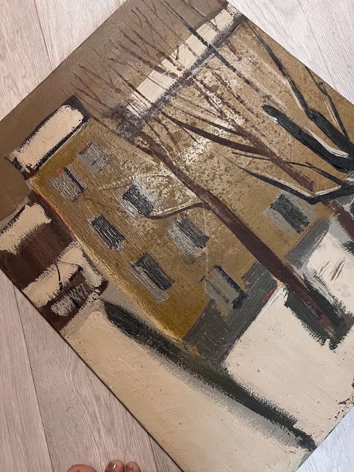 Antique Original Painting Cityview, Street, House, Tree, Landscape signed image 6