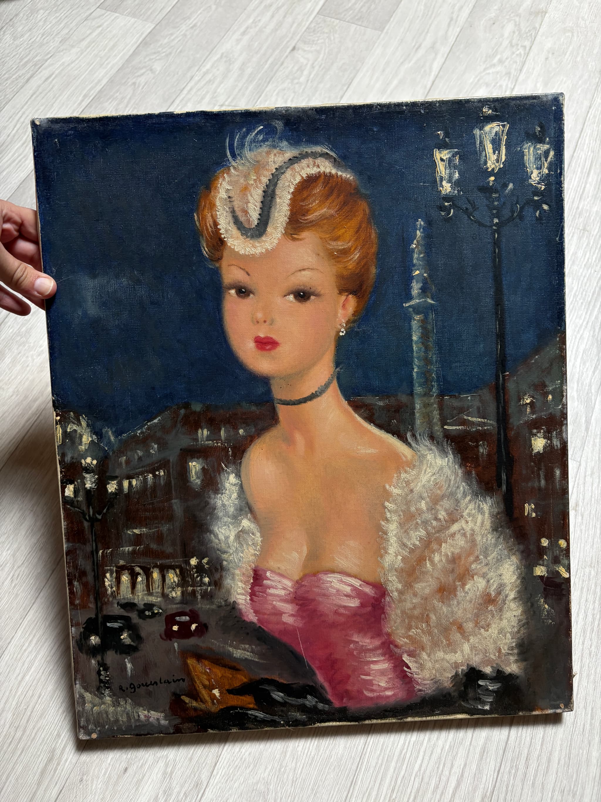 Antique Original Painting Portrait, Woman in Paris, Concorde signed image 6