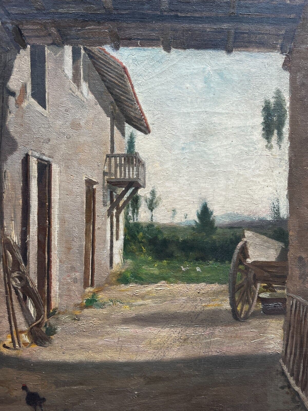 Antique Oil Painting Signed Original Landscape, Farm, House Artwork French
