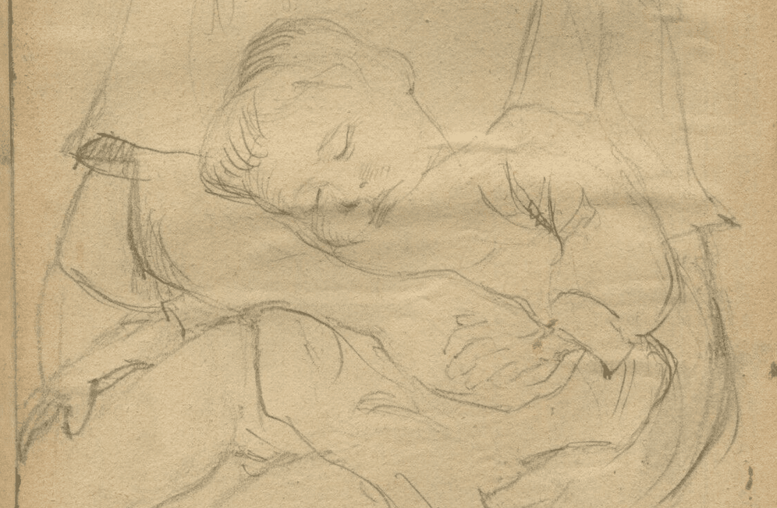 Antique Pencil Drawing Original Woman Portrait, Baby, Mother signed image 2