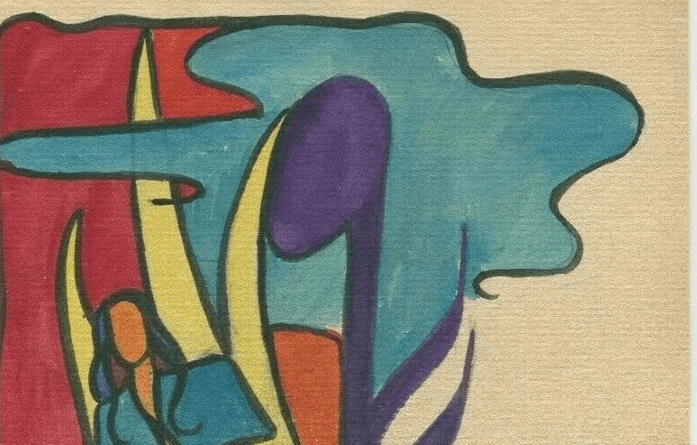 Vintage Original Modern Art Drawing Abstract Figure, Abstraction, Eye image 4
