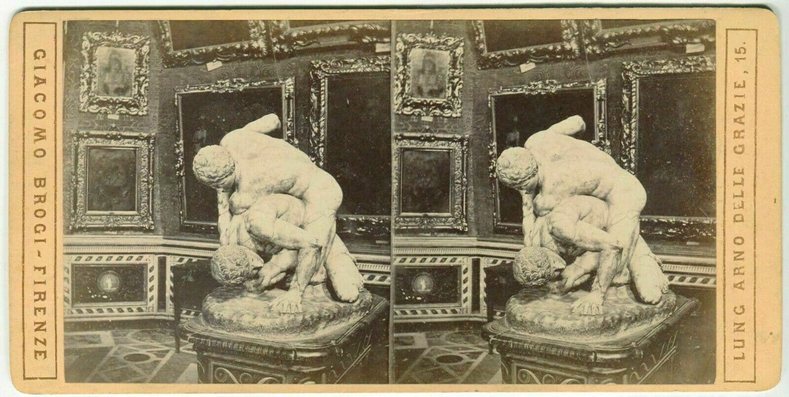 Vintage Stereoview Giacomo BROGI - Florence. Lottatori Tribuna Uffizi c. 1870 image 1