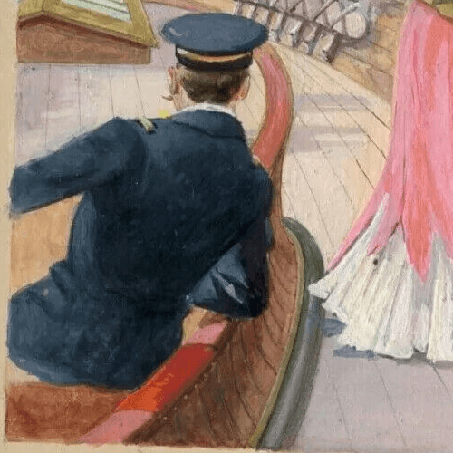 Art Nouveau Drawing Illustration, Woman on Boat, Flag, France, Sailor image 3