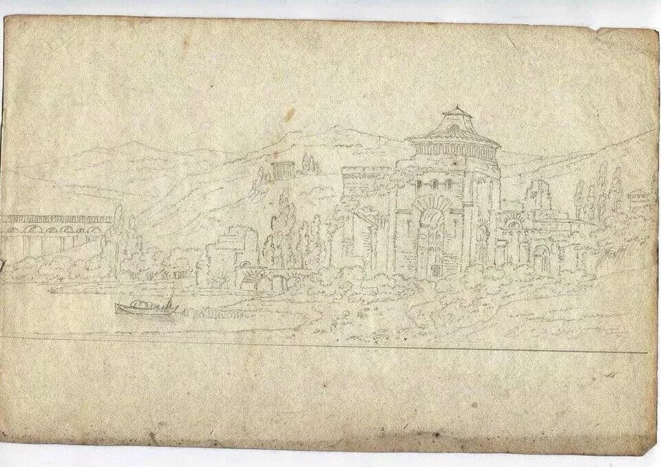 Antique Pencil Original Drawing 19th century Cityscape with Buildings image 5