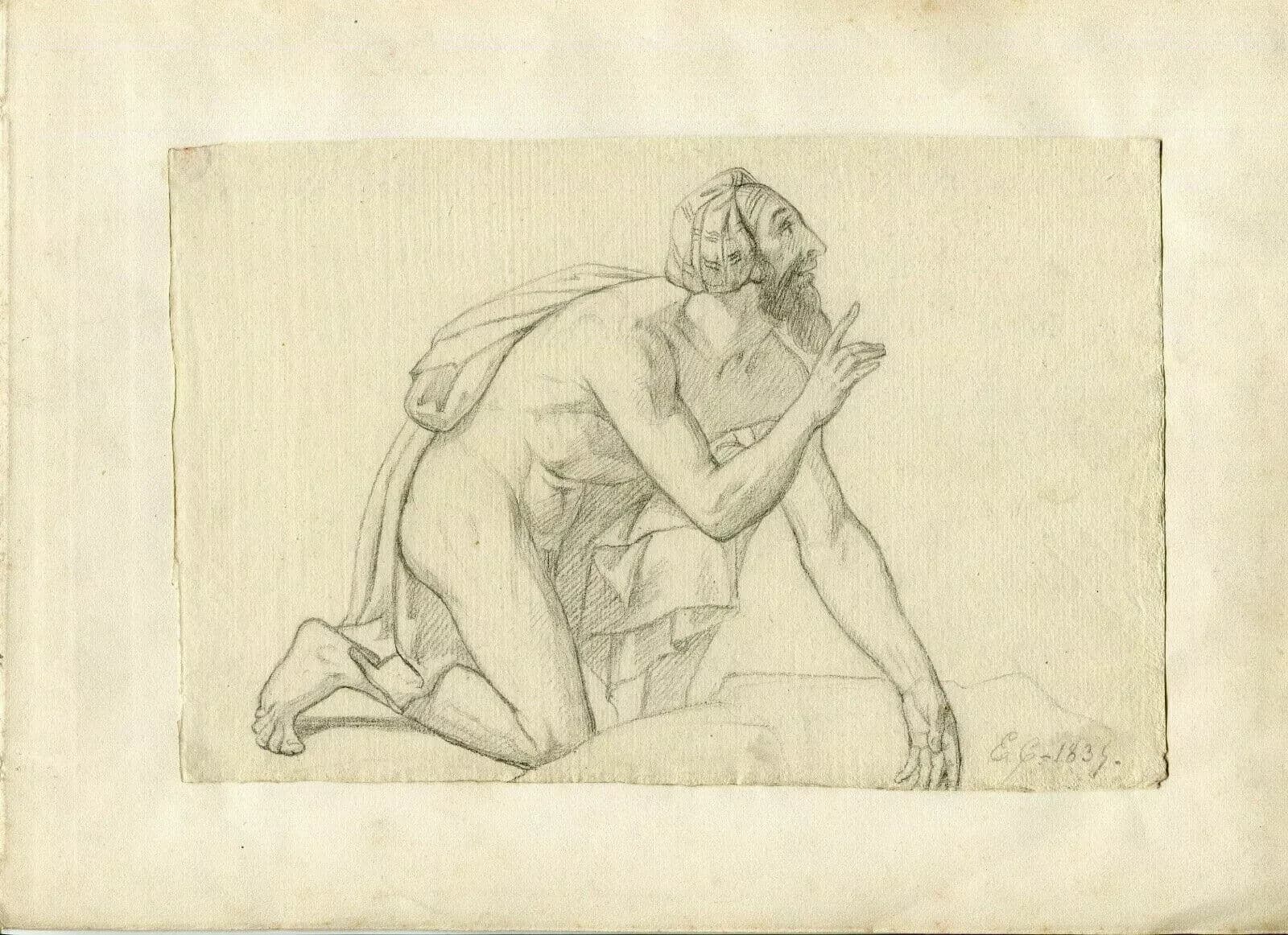 Antique Pencil Drawing Original signed Jean Eloi CHAPSAL (1811-1882) Man 1835 image 7