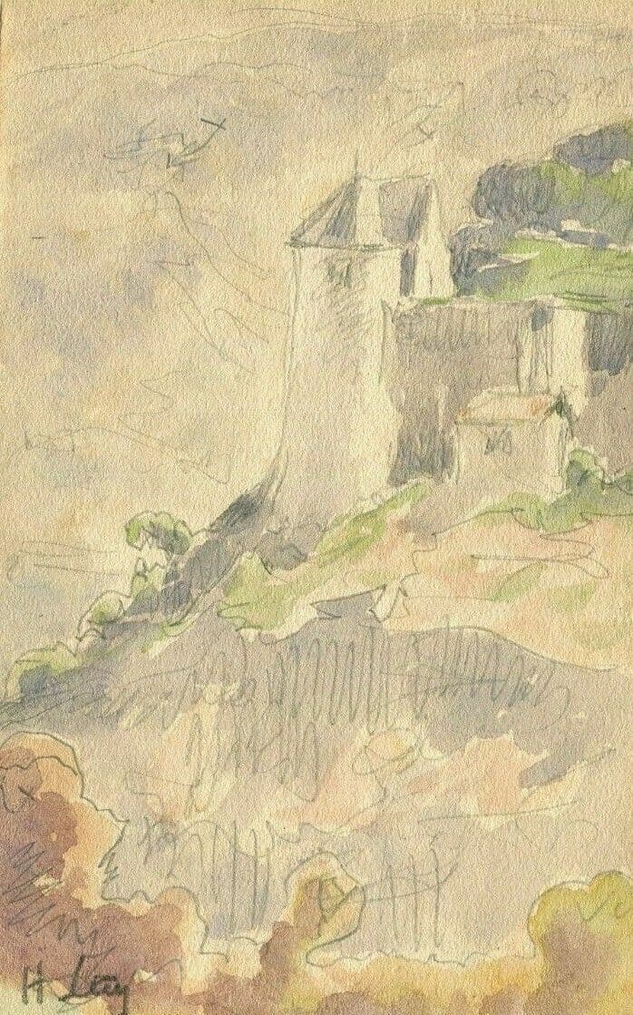 Drawing Signed Castle Mountain Landscape