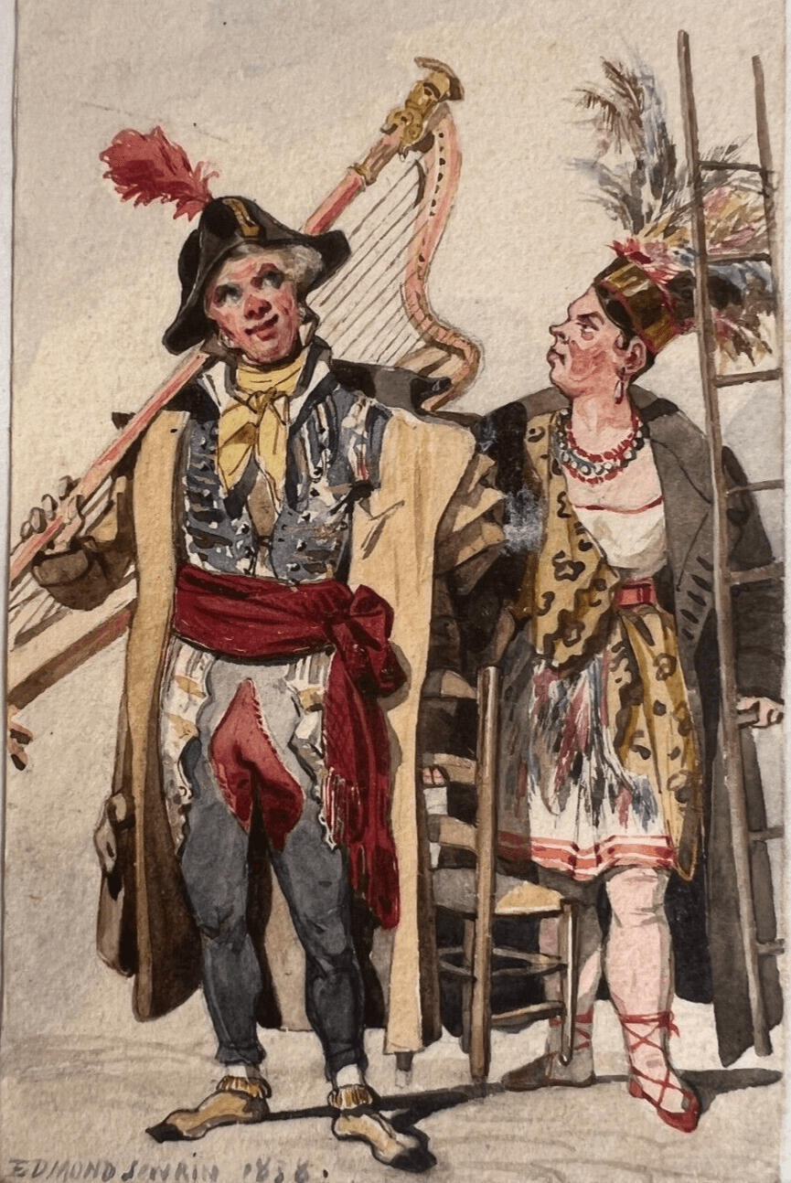 Antique Drawing Original People Portrait, Musicians, Artists 19th century image 1