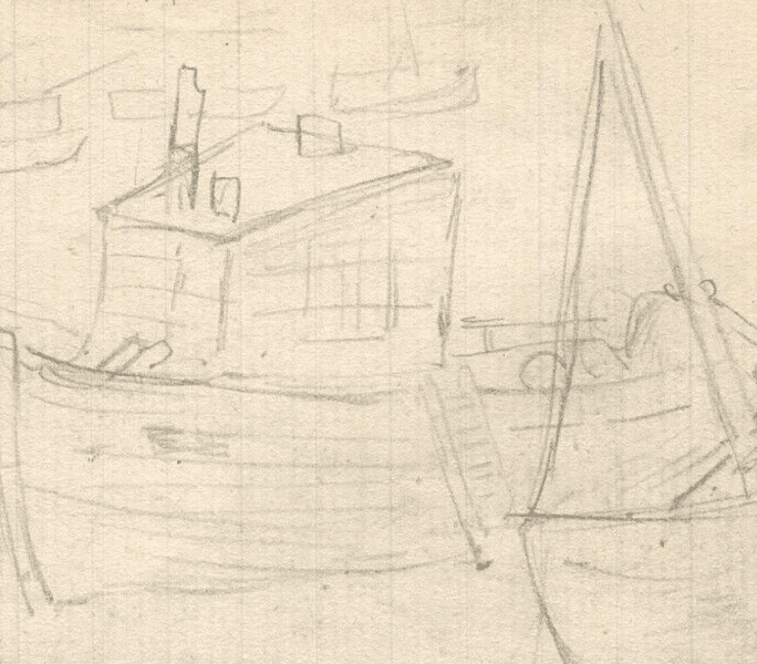Antique Pencil Maritime Drawing Original, Boats, Port, Seascape image 3