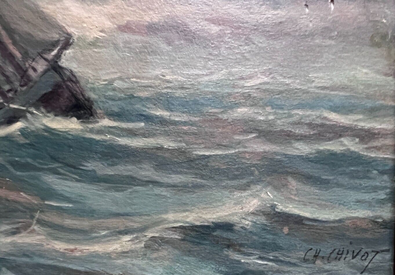 Painting by Charles L. CHIVOT (1866-?) Boat at Sea image 2