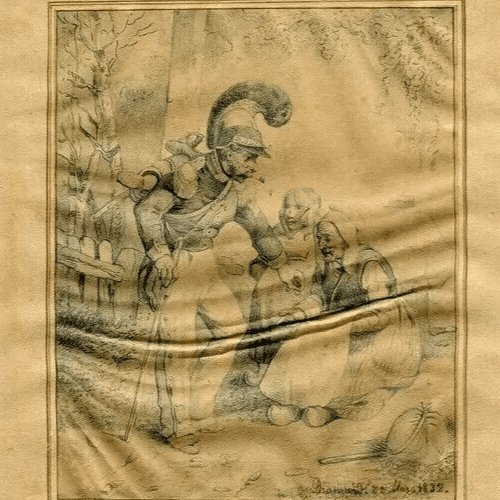 Antique Pencil Drawing 19th century Figures, Alms, Military 1832 image 4