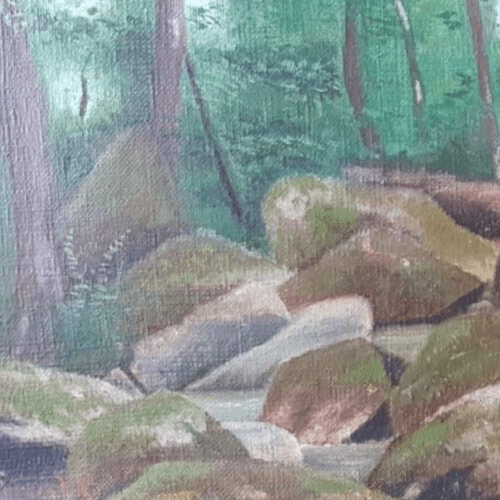 Antique Painting Original Landscape, Forest, Trees, Rocks signed image 3