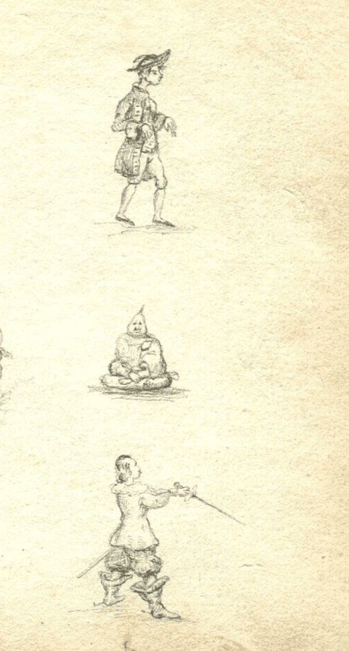 Antique Pencil Drawing Original 19th century Musketeer, Harp, Caricatures image 6