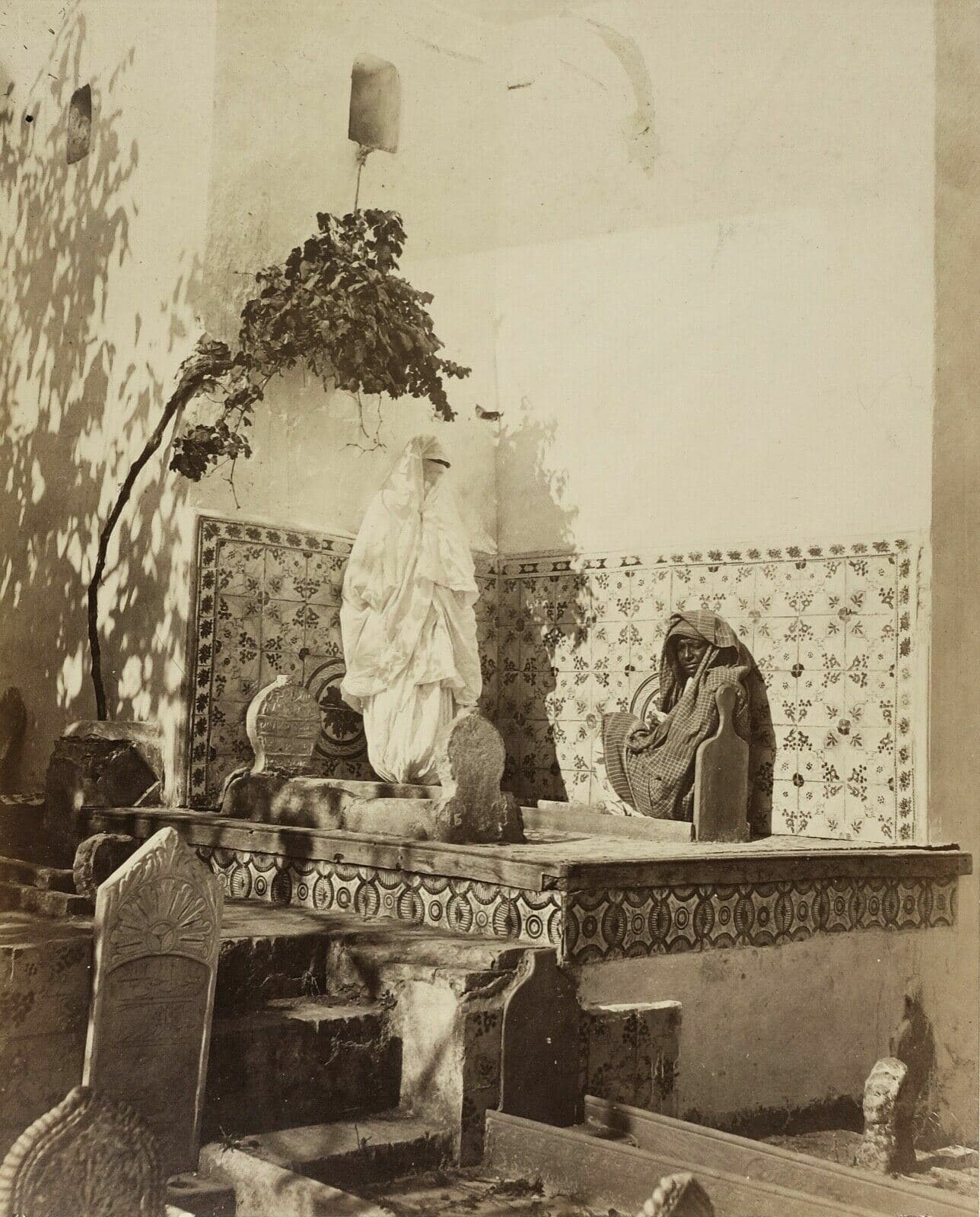 Vintage Photographs Man and Woman Morrocco, Cemetery Abdérhaman, Albumen c.1880 image 1