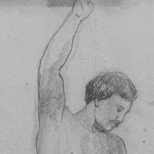 Antique Drawing Charcoal Nude Man Portrait 19th century c 1864 image 2