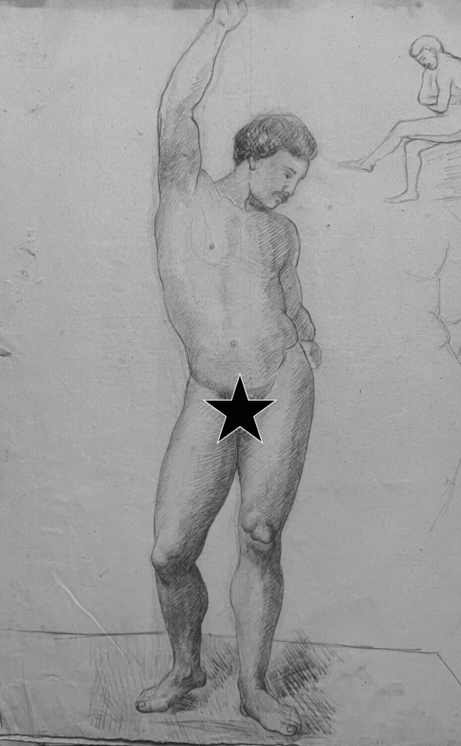 Antique Drawing Charcoal Nude Man Portrait 19th century c 1864 image 1