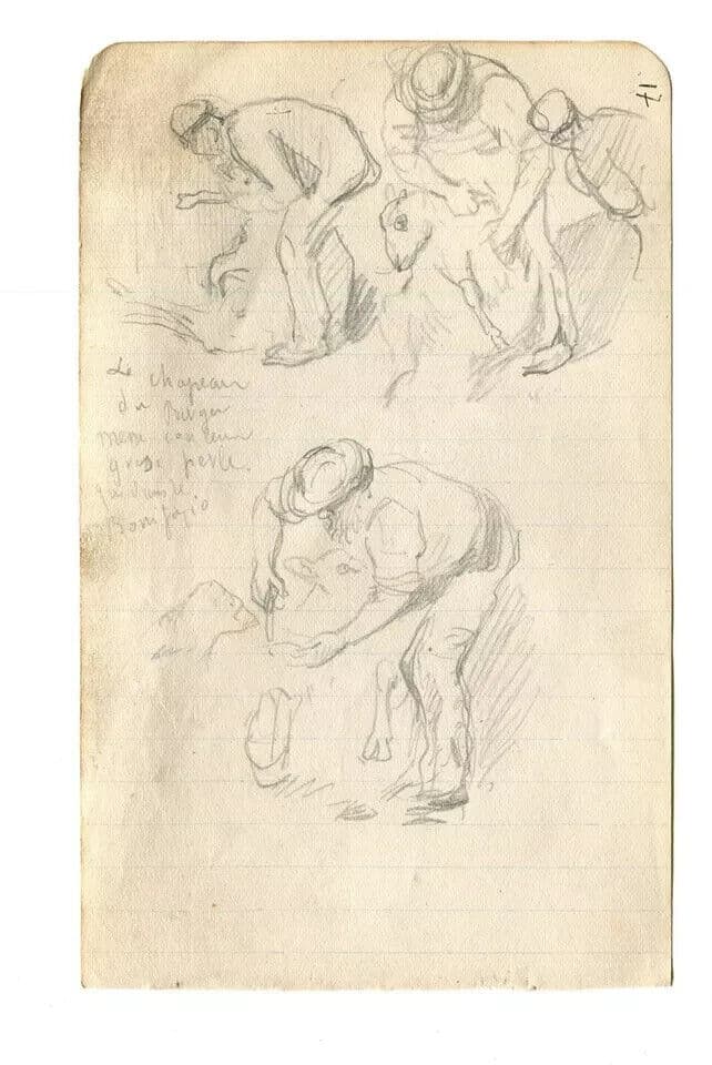 Vintage Pencil Original Drawing Marins Figures, People Sketches image 6