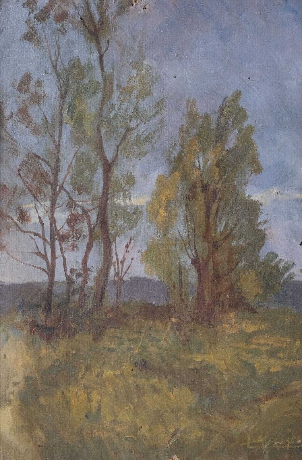 Antique Oil Original Painting Landscape, Trees, Forest image 1