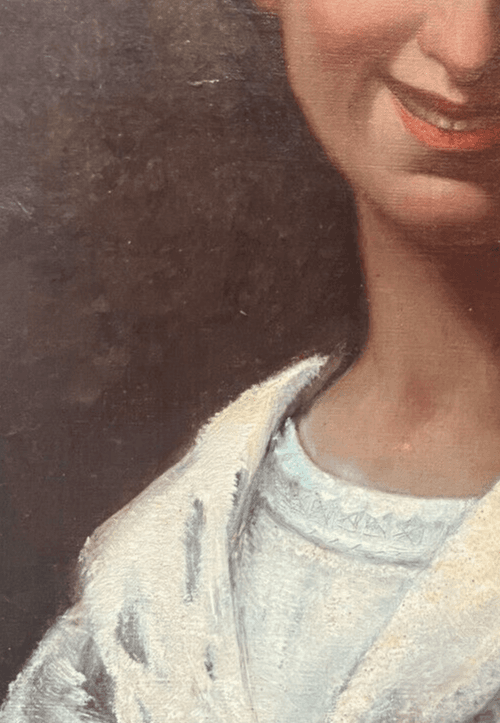 Antique Oil Original Painting Woman Portrait, Smile image 3