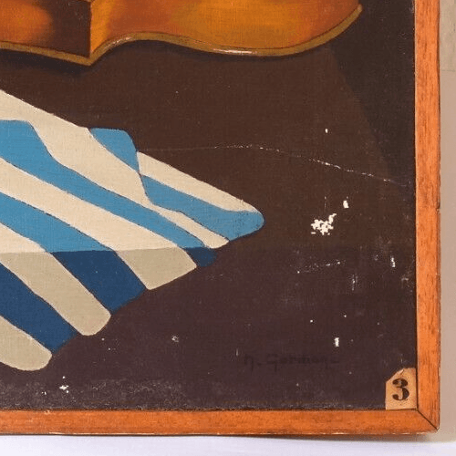 Antique Oil Old Original Painting Still life with Violin, Still Life image 5
