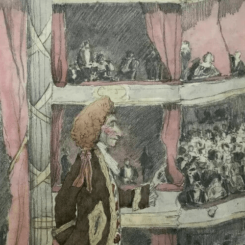Vintage Drawing Original Opera Singer, Man in a Theater Artwork image 3