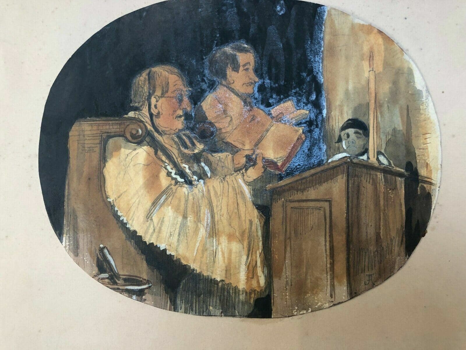 Vintage Original Drawing Portrait Priest, Vicar, Ceremony, Religious image 1