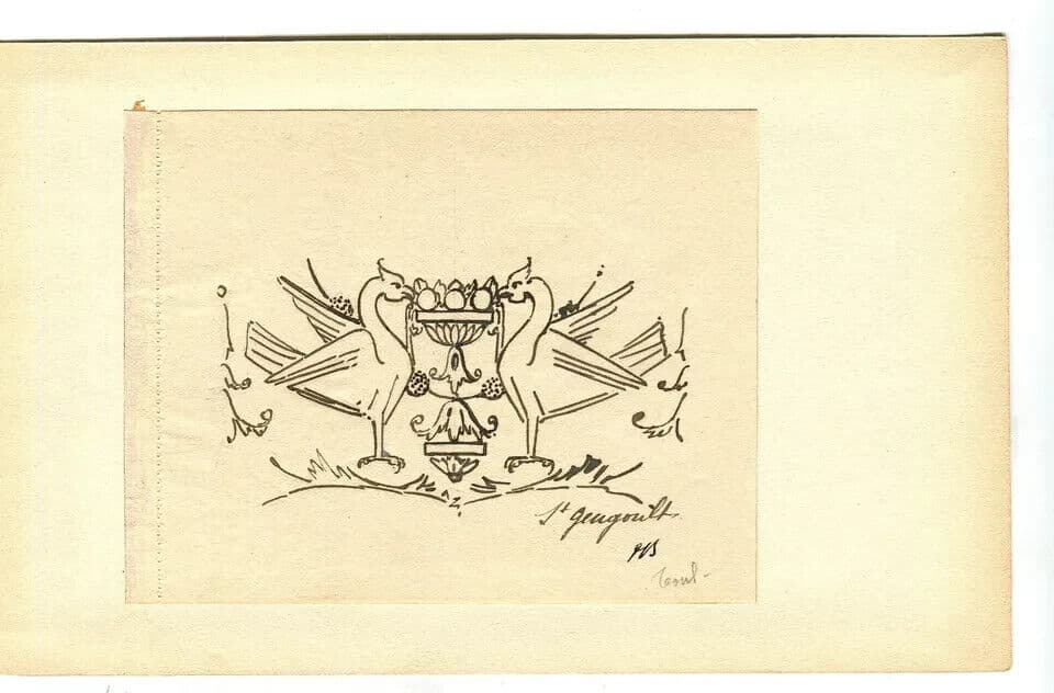 Vintage Ink Original Drawing Saint-Gengoult Badge, Blason image 3