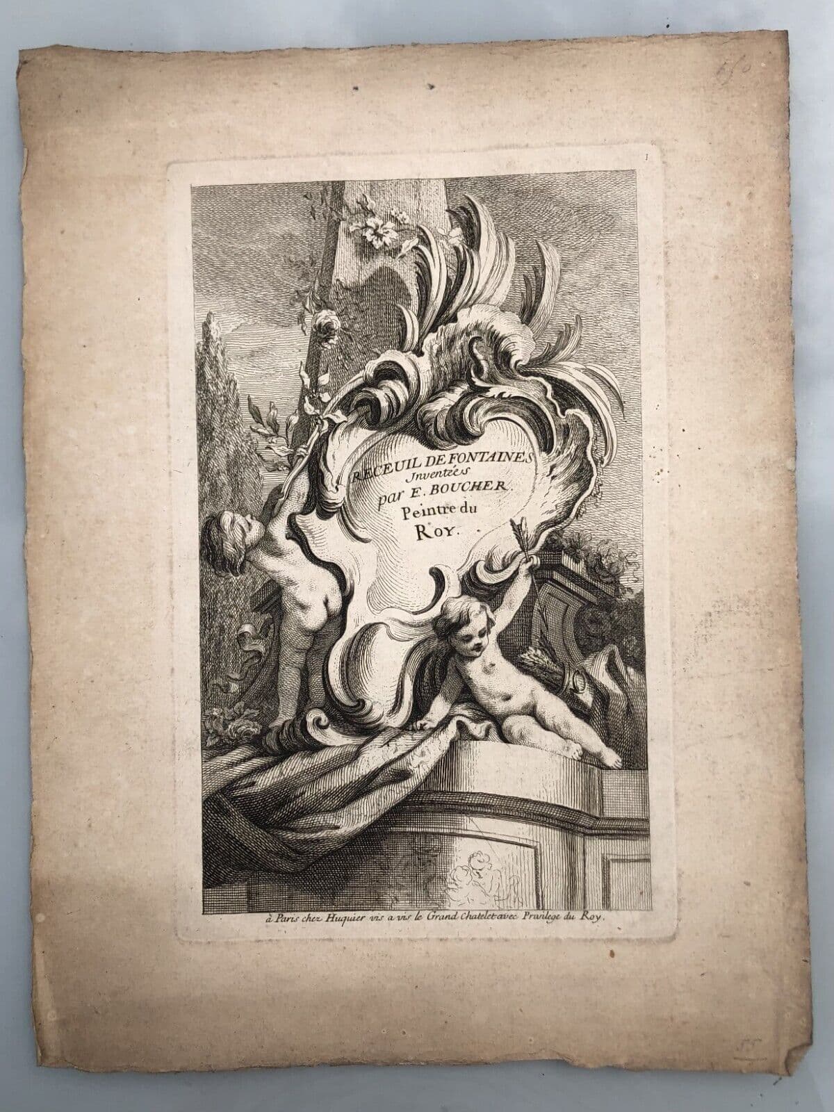 Antique Original Etching François BOUCHER (1703-1770) x3 Arabesques, Fountains image 9