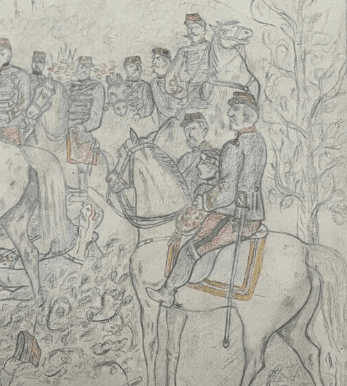 Antique Original Drawing Men, War, Conflicts, People, Horse, History image 5