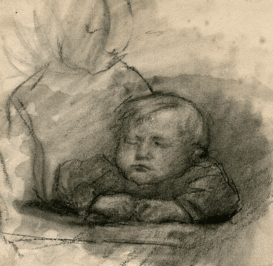 Antique Charcoal Drawing Original 19th century Child Mother Portrait 1878 image 1